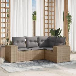 Salon de jardin avec coussins 4 pcs beige r&eacute;sine tress&eacute;e