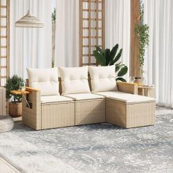 Salon de jardin avec coussins 4 pcs beige r&eacute;sine tress&eacute;e alsavelo