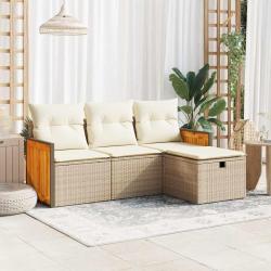 Salon de jardin avec coussins 4 pcs beige r&eacute;sine tress&eacute;e