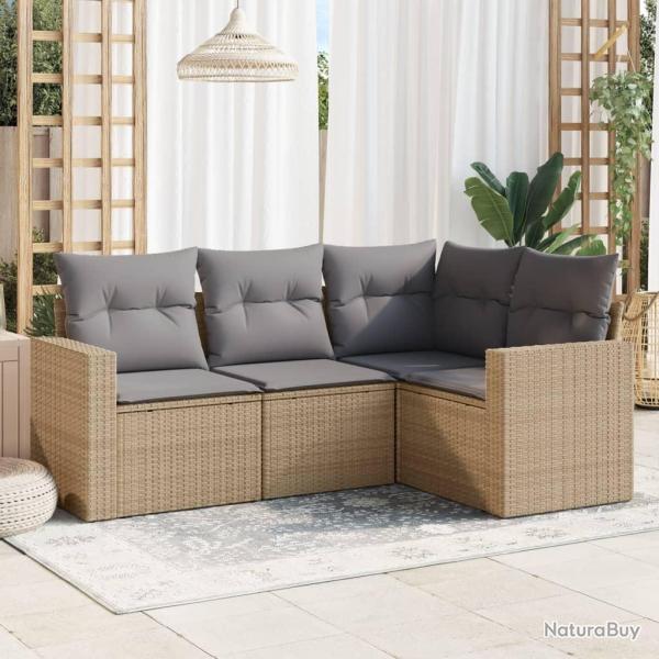 Salon de jardin avec coussins 4 pcs beige r�sine tress�e