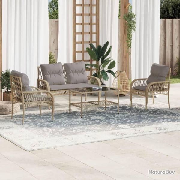 Salon de jardin avec coussins 4 pcs beige r�sine tress�e