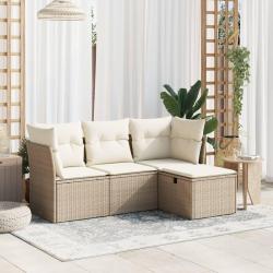 Salon de jardin avec coussins 4 pcs beige r&eacute;sine tress&eacute;e alsavelo