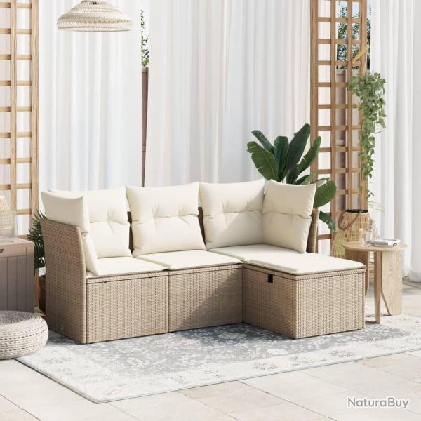 Salon de jardin avec coussins 4 pcs beige r�sine tress�e alsavelo