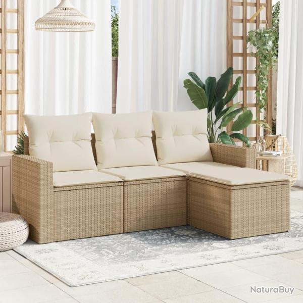 Salon de jardin avec coussins 4 pcs beige r�sine tress�e