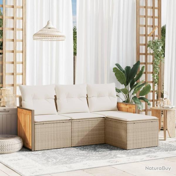 Salon de jardin avec coussins 4 pcs beige r�sine tress�e