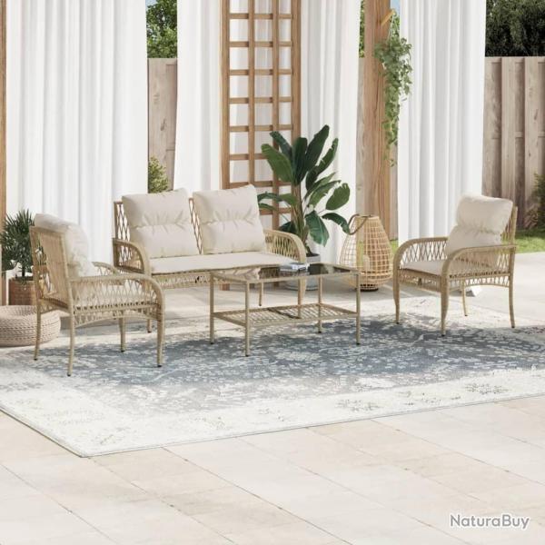 Salon de jardin avec coussins 4 pcs beige r�sine tress�e alsavelo
