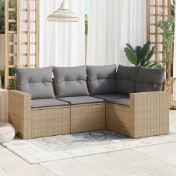 Salon de jardin avec coussins 4 pcs beige r&eacute;sine tress&eacute;e alsavelo