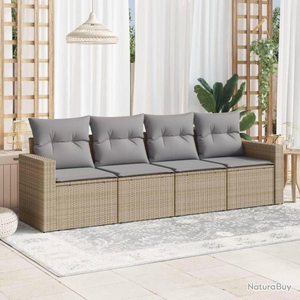 Salon de jardin avec coussins 4 pcs beige r�sine tress�e