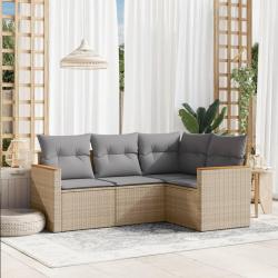 Salon de jardin avec coussins 4 pcs beige r&eacute;sine tress&eacute;e
