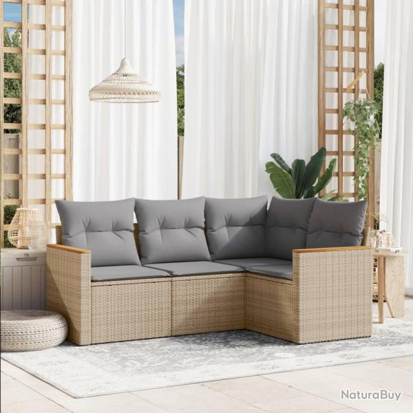 Salon de jardin avec coussins 4 pcs beige r�sine tress�e