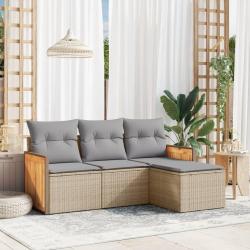 Salon de jardin avec coussins 4 pcs beige r&eacute;sine tress&eacute;e