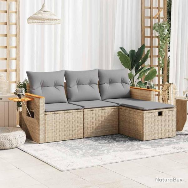 Salon de jardin avec coussins 4 pcs beige r�sine tress�e alsavelo