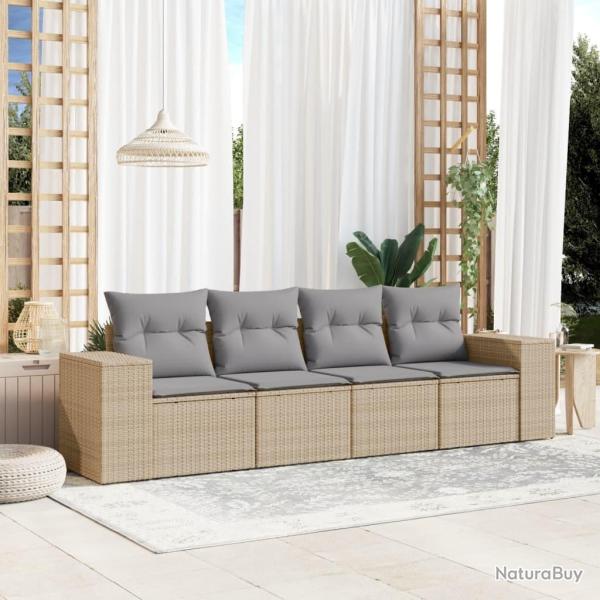 Salon de jardin avec coussins 4 pcs beige r�sine tress�e