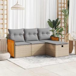 Salon de jardin avec coussins 4 pcs beige r&eacute;sine tress&eacute;e alsavelo