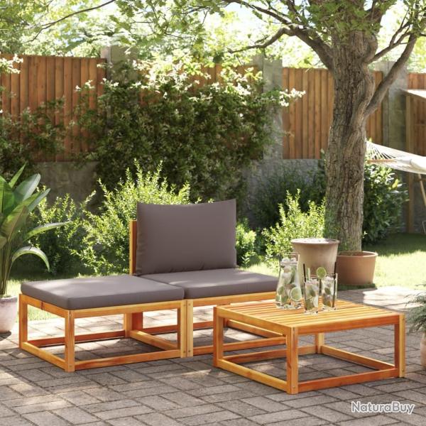 Ensemble de canap�s de jardin 3 pi�ces avec coussins en bois d'acacia et rotin