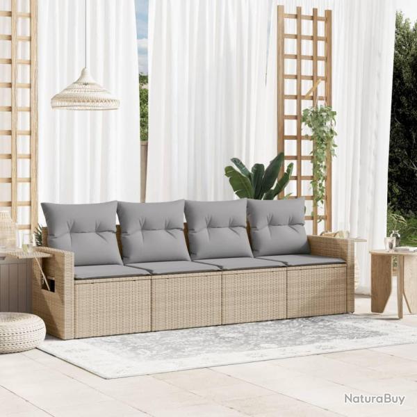 Salon de jardin avec coussins 4 pcs beige r�sine tress�e