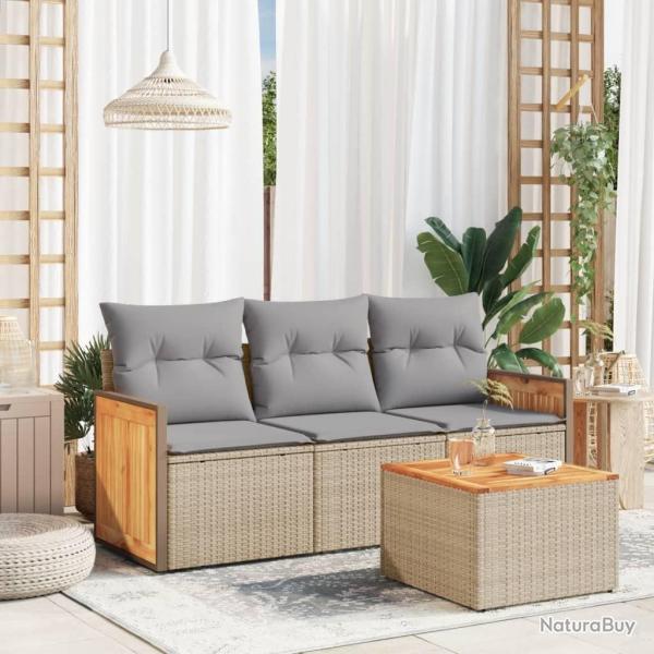 Salon de jardin avec coussins 4 pcs beige r�sine tress�e