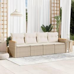 Salon de jardin avec coussins 4 pcs beige r&eacute;sine tress&eacute;e