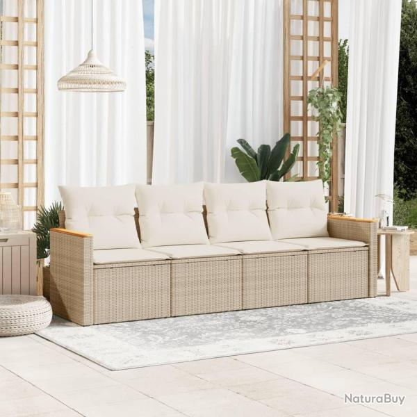 Salon de jardin avec coussins 4 pcs beige r�sine tress�e