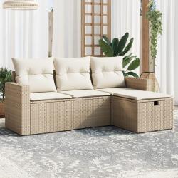 Salon de jardin avec coussins 4 pcs beige r&eacute;sine tress&eacute;e