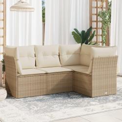 Salon de jardin avec coussins 4 pcs beige r&eacute;sine tress&eacute;e alsavelo