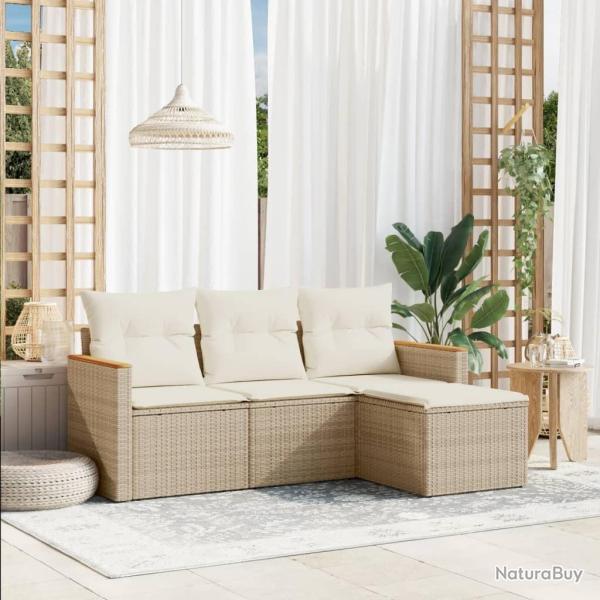 Salon de jardin avec coussins 4 pcs beige r�sine tress�e