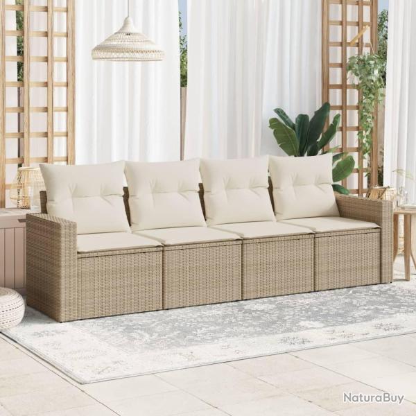 Salon de jardin avec coussins 4 pcs beige r�sine tress�e