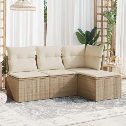 Salon de jardin avec coussins 4 pcs beige r&eacute;sine tress&eacute;e