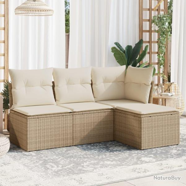Salon de jardin avec coussins 4 pcs beige r�sine tress�e alsavelo