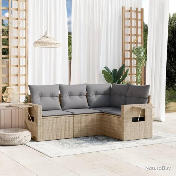 Salon de jardin avec coussins 4 pcs beige r�sine tress�e