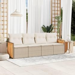 Salon de jardin avec coussins 4 pcs beige r&eacute;sine tress&eacute;e