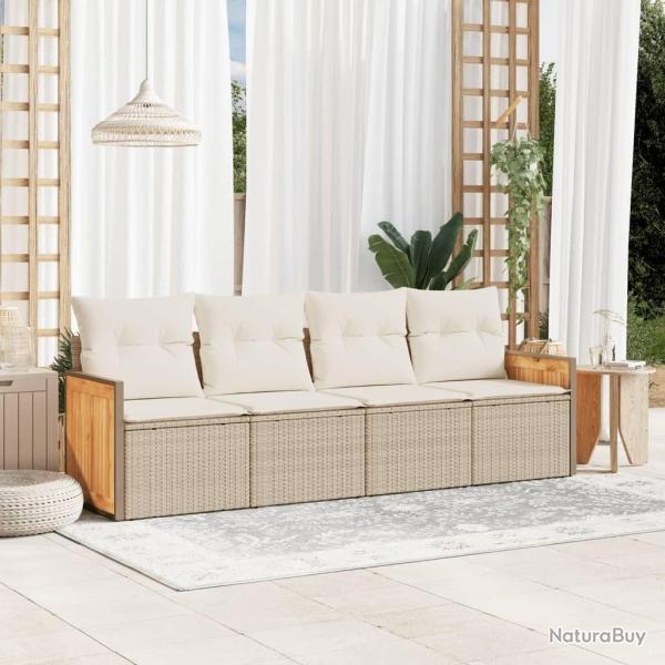 Salon de jardin avec coussins 4 pcs beige r�sine tress�e alsavelo
