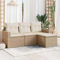Salon de jardin avec coussins 4 pcs beige r&eacute;sine tress&eacute;e