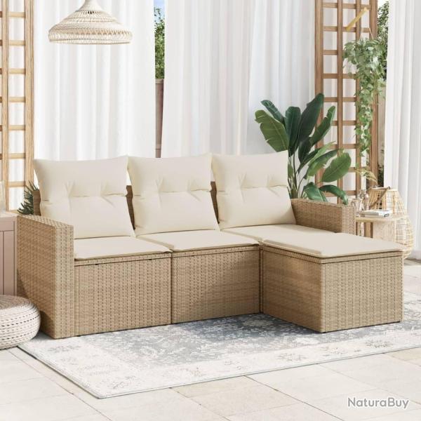 Salon de jardin avec coussins 4 pcs beige r�sine tress�e alsavelo
