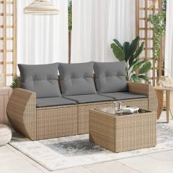 Salon de jardin avec coussins 4 pcs beige r&eacute;sine tress&eacute;e alsavelo
