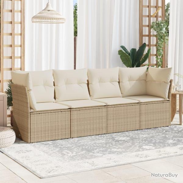 Salon de jardin avec coussins 4 pcs beige r�sine tress�e