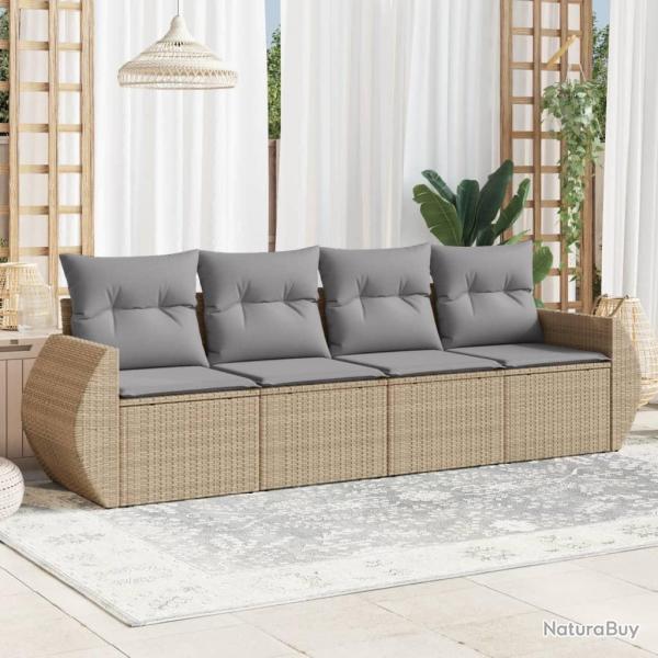 Salon de jardin avec coussins 4 pcs beige r�sine tress�e