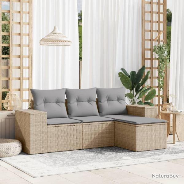 Salon de jardin avec coussins 4 pcs beige r�sine tress�e