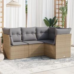 Salon de jardin avec coussins 4 pcs beige r&eacute;sine tress&eacute;e