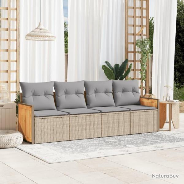 Salon de jardin avec coussins 4 pcs beige r�sine tress�e alsavelo