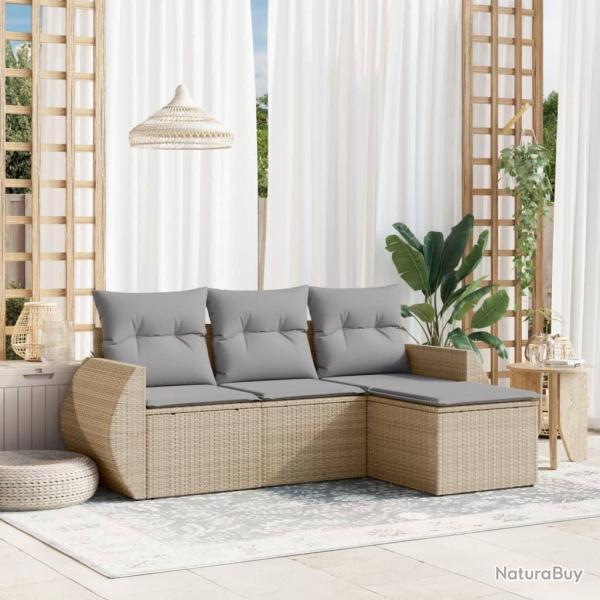 Salon de jardin avec coussins 4 pcs beige r�sine tress�e