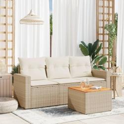 Salon de jardin avec coussins 4 pcs beige r&eacute;sine tress&eacute;e