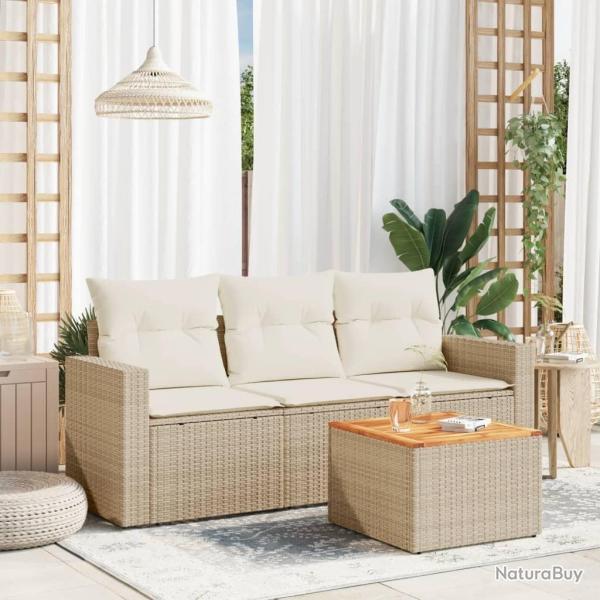 Salon de jardin avec coussins 4 pcs beige r�sine tress�e alsavelo