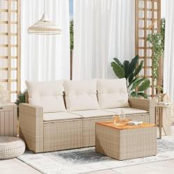 Salon de jardin avec coussins 4 pcs beige r&eacute;sine tress&eacute;e