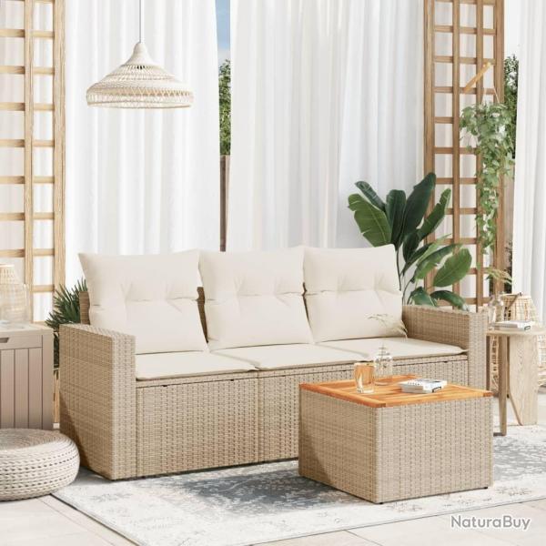 Salon de jardin avec coussins 4 pcs beige r�sine tress�e