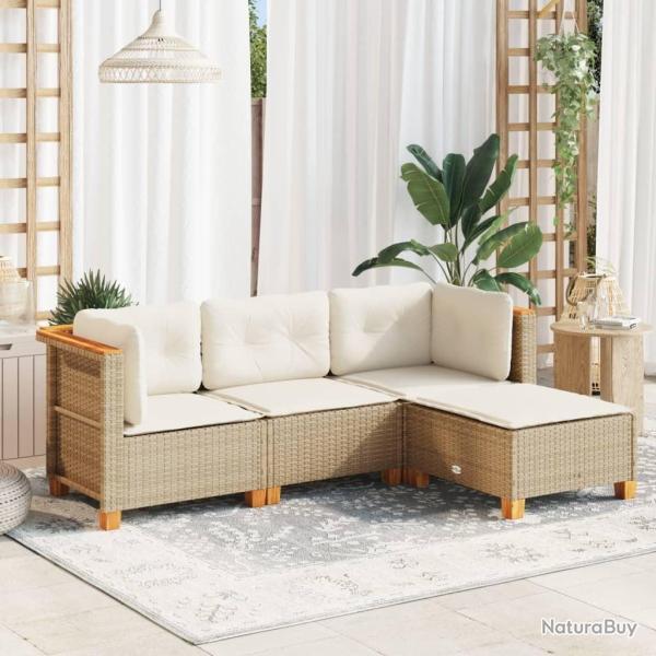 Salon de jardin avec coussins 4 pcs beige r�sine tress�e