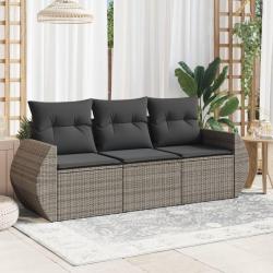 Salon de jardin avec coussins 3 pcs gris r&eacute;sine tress&eacute;e