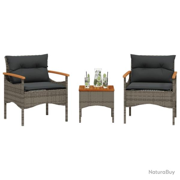 Salon de jardin avec coussins 3 pcs gris r�sine tress�e alsavelo