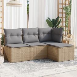 Salon de jardin avec coussins 4 pcs beige r&eacute;sine tress&eacute;e
