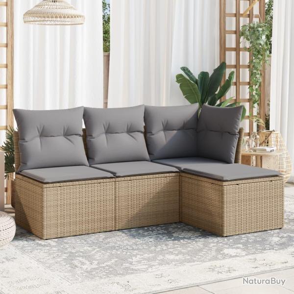 Salon de jardin avec coussins 4 pcs beige r�sine tress�e alsavelo